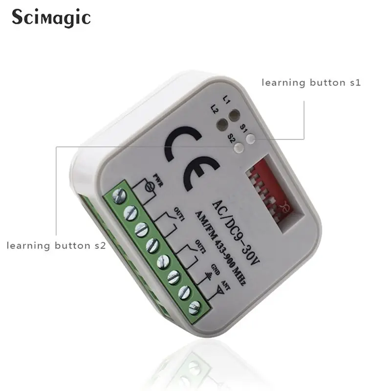 QWE-Universal Garage Door Remote Control Receiver 2CH Controller Switch For Transmitter RX Multi Frequency 433-900Mhz