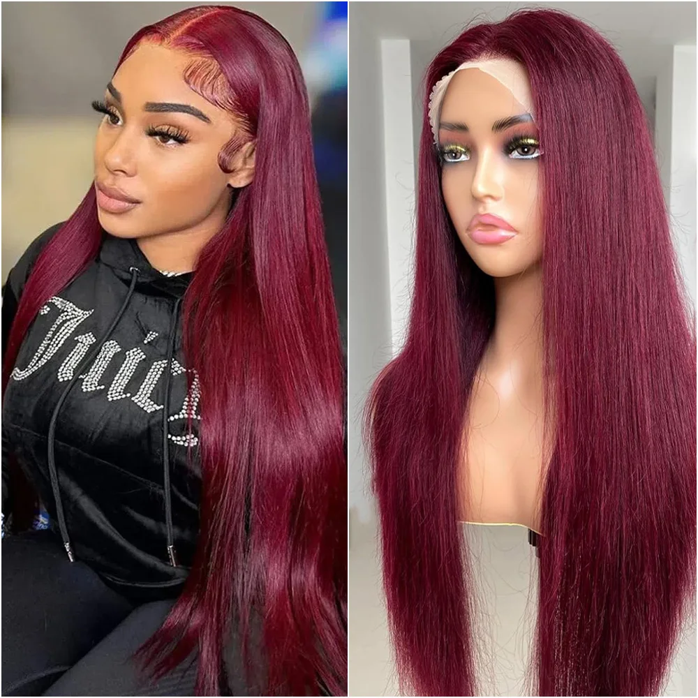 99J بورجوندي الدانتيل أمامي باروكة من شعر طبيعي 13x6 HD الدانتيل مستقيم شعر مستعار أمامي ملون 40 بوصة خصلات الشعر المستعار الإنسان للنساء 220 الكثافة #1