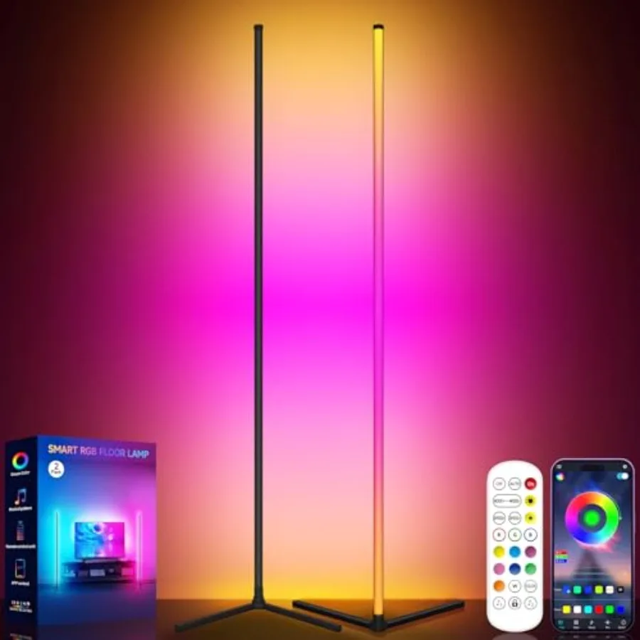 

Corner Floor Lamp 2 Pack LED Lamps with Remote RGB Standing Lamp LED Light Stick Music Sync Dimmable Color Changing Ambient Lig