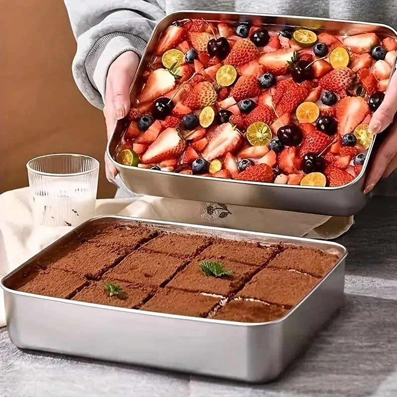 【Peace】Stainless Steel Tiramisu Mold Cake Tray Cake Shaping Container With Lid Cake Preservation Box Dessert Baking Tools