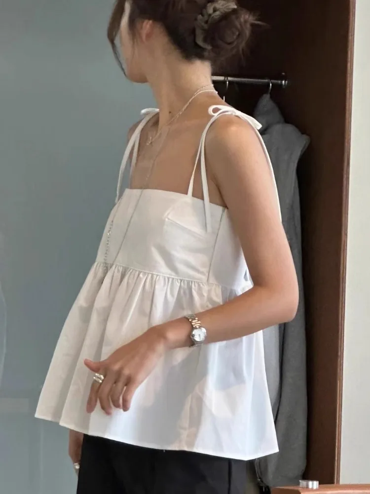 

Модный сексуальный жилет с открытой спиной и крестом Y2k Sweet Bow на шнуровке для женщин, летний новый свободный белый топ на бретелях с открытыми плечами