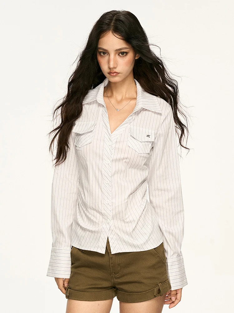 

Женская приталенная блузка Aaisup с длинным рукавом, белая в полоску, с завышенной талией, осенняя, модная, элегантная, стройнящая, универсальная, трендовая