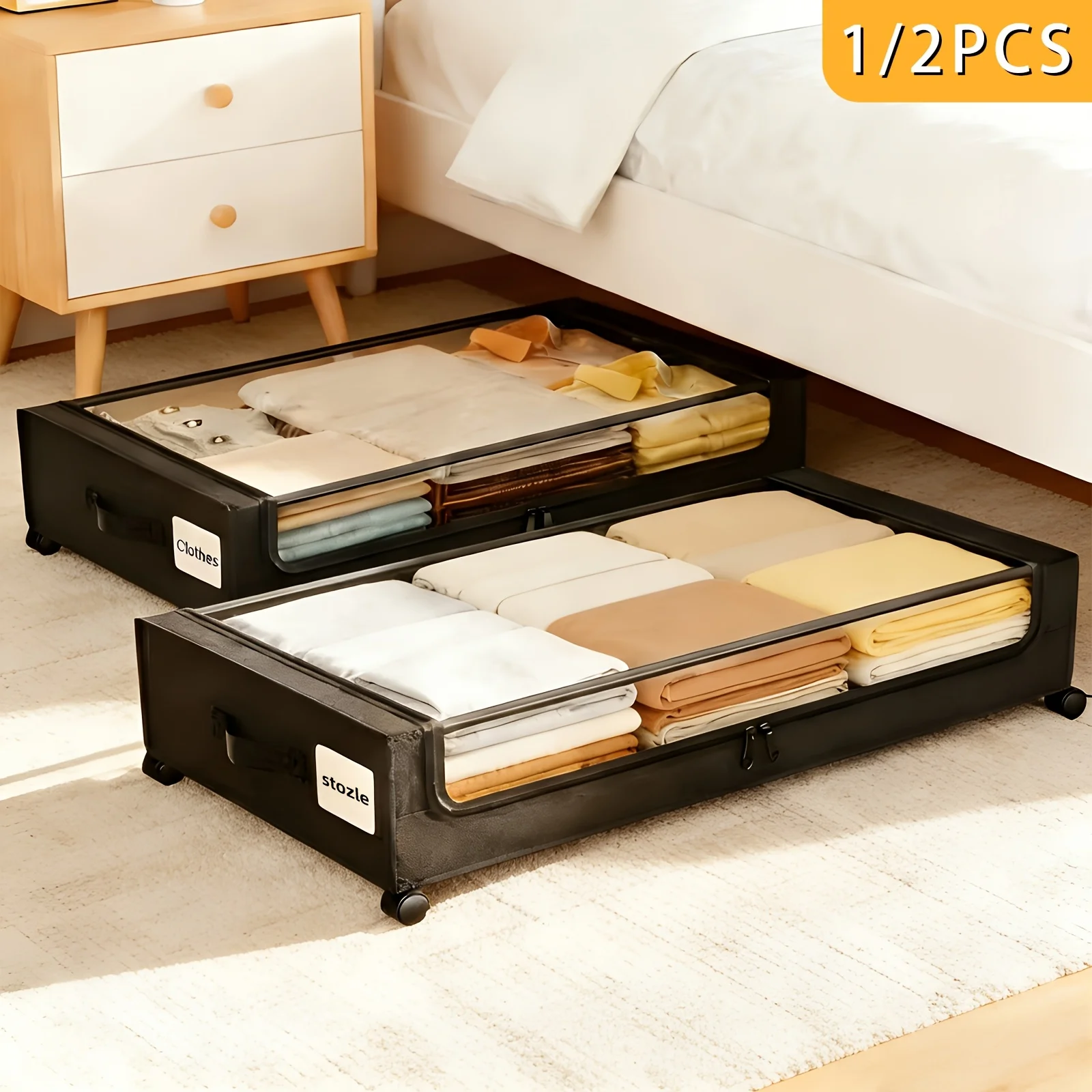 

1pc/2pcs, XXL 15.85 Gallons, Under Bed Storage with Wheels, Under-bed Storage, Perfect for Storing Shoes And Clothes, Large-capacity Storage Box with Lid, Room Organization, Under-bed Storage Box