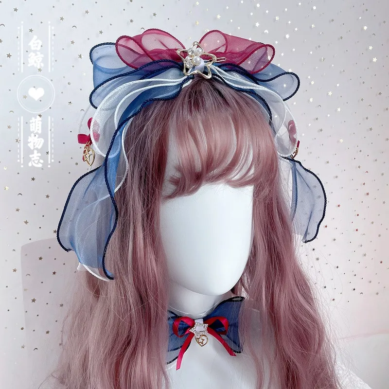 Cute Japanese Hairclip Original Sweet Girl Lolita Oversized Bow Silk Yarn Streamer KC Hair Accessories Headdress Clip Hair Band