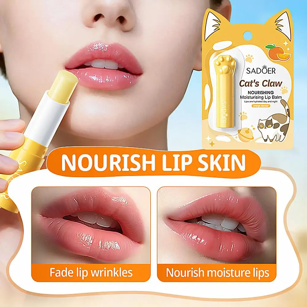 Cute Cat Paw Moisturizing Lip Balm Orange Flavor Nourishing Anti Cracking Fade Lip Wrinkles Dry Lip Care Cosmetics