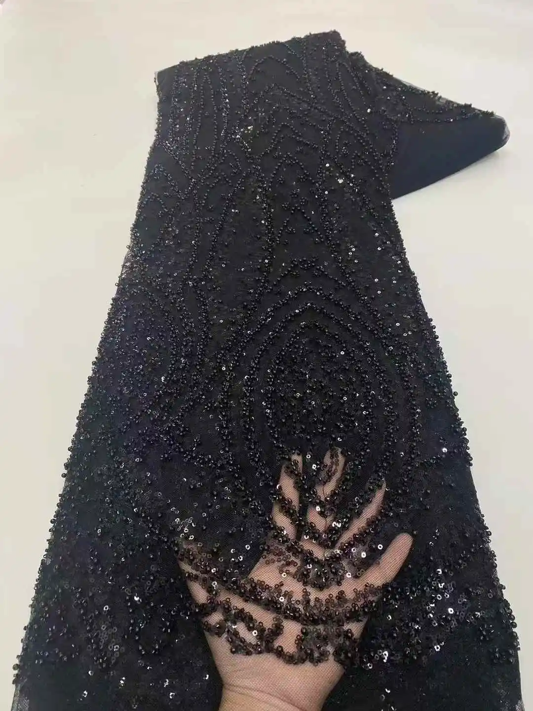 럭셔리 아프리카 스팽글 비즈 레이스 원단 2025 고품질 신랑 나이지리아 웨딩 신부 자수 프랑스 튤 바느질