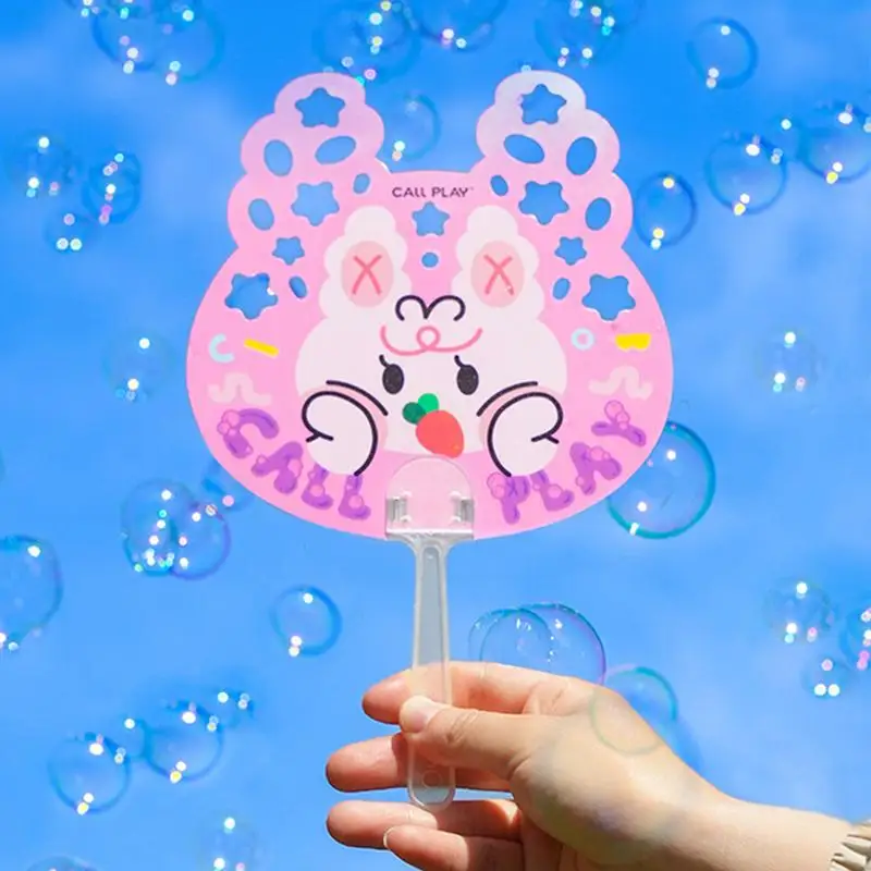 

Cartoon Bubble Blower Fan Cute Bubble Fan For Outdoors Creative Bubble Blower Handheld Fan Toy With 10ml Bubble Liquid