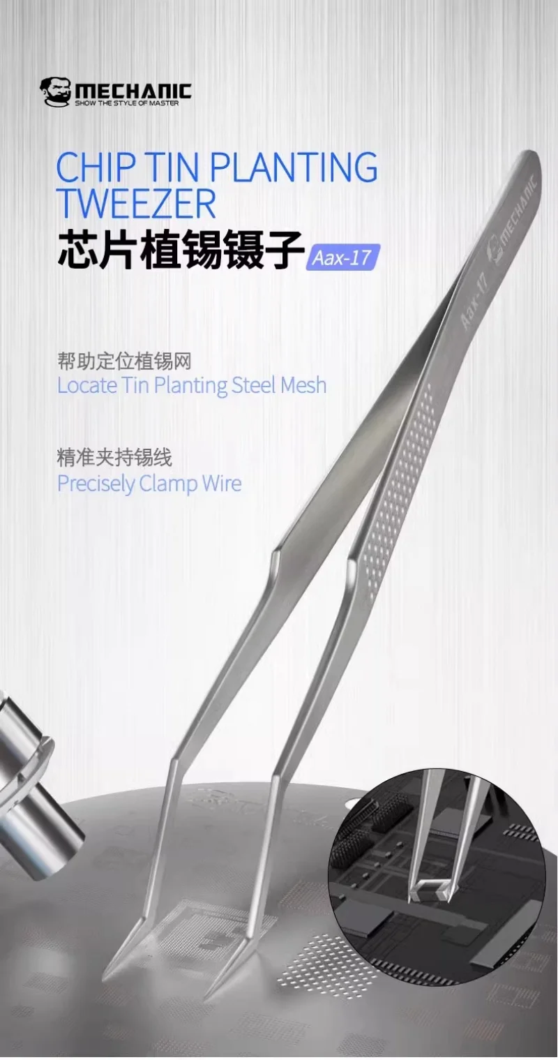 Pinzas mecánicas de posicionamiento de estaño Aax-17 para una sujeción precisa de alambre de estaño, antideslizantes y resistentes al desgaste, fabricadas en acero inoxidable
