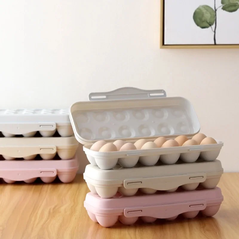 

1PC Kitchen Egg Storage Box Plastic 18 Grid Fresh-Keeping Refrigerator Organizer With Lid Portable Multiple Colors Kitchen Tools