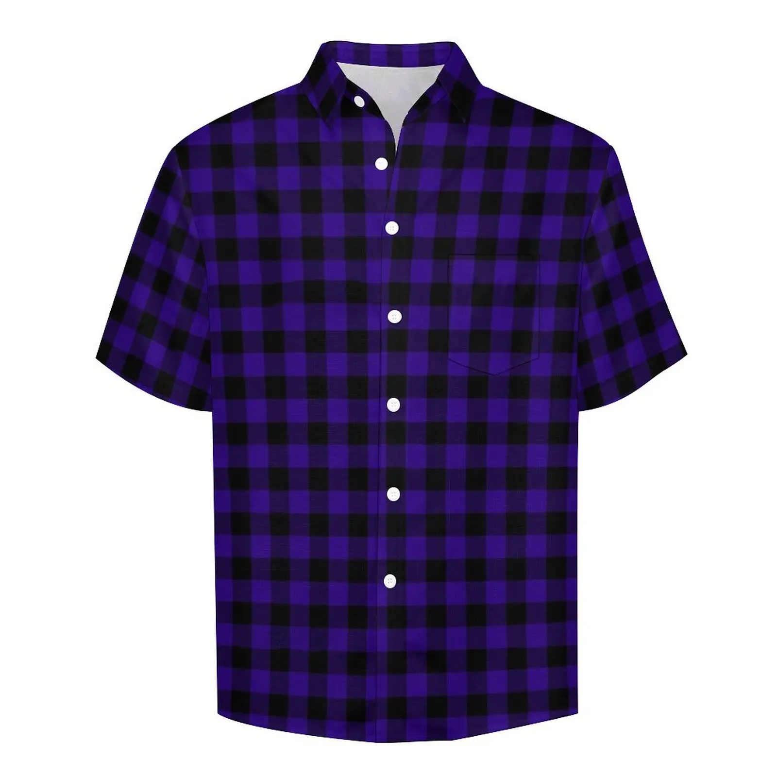 Chemises décontractées à carreaux pour hommes, chemisiers esthétiques hawaïens, imprimé graphique à carreaux, chemise de vacances, noir, violet, bleu, grande taille