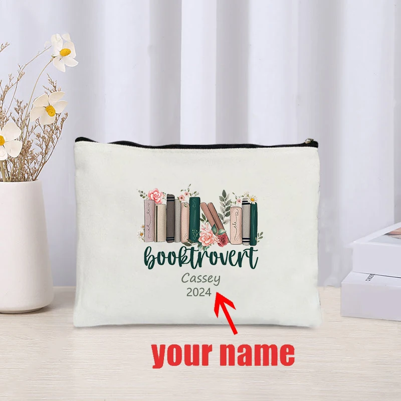 

Personalized Custom Name Pattern Pencil Case Bookish Makeup Bag for Book Lovers Gift Reading Booktrovert Bag Book Club Gifts