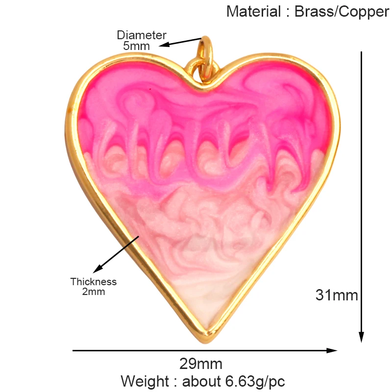 Mode Bunte Zirkon Brenn Liebe Herz Charm Anhänger, Echt 18K Gold Überzogene Halskette Armband DIY Handgemachten Schmuck Liefert S26 – Detail 3