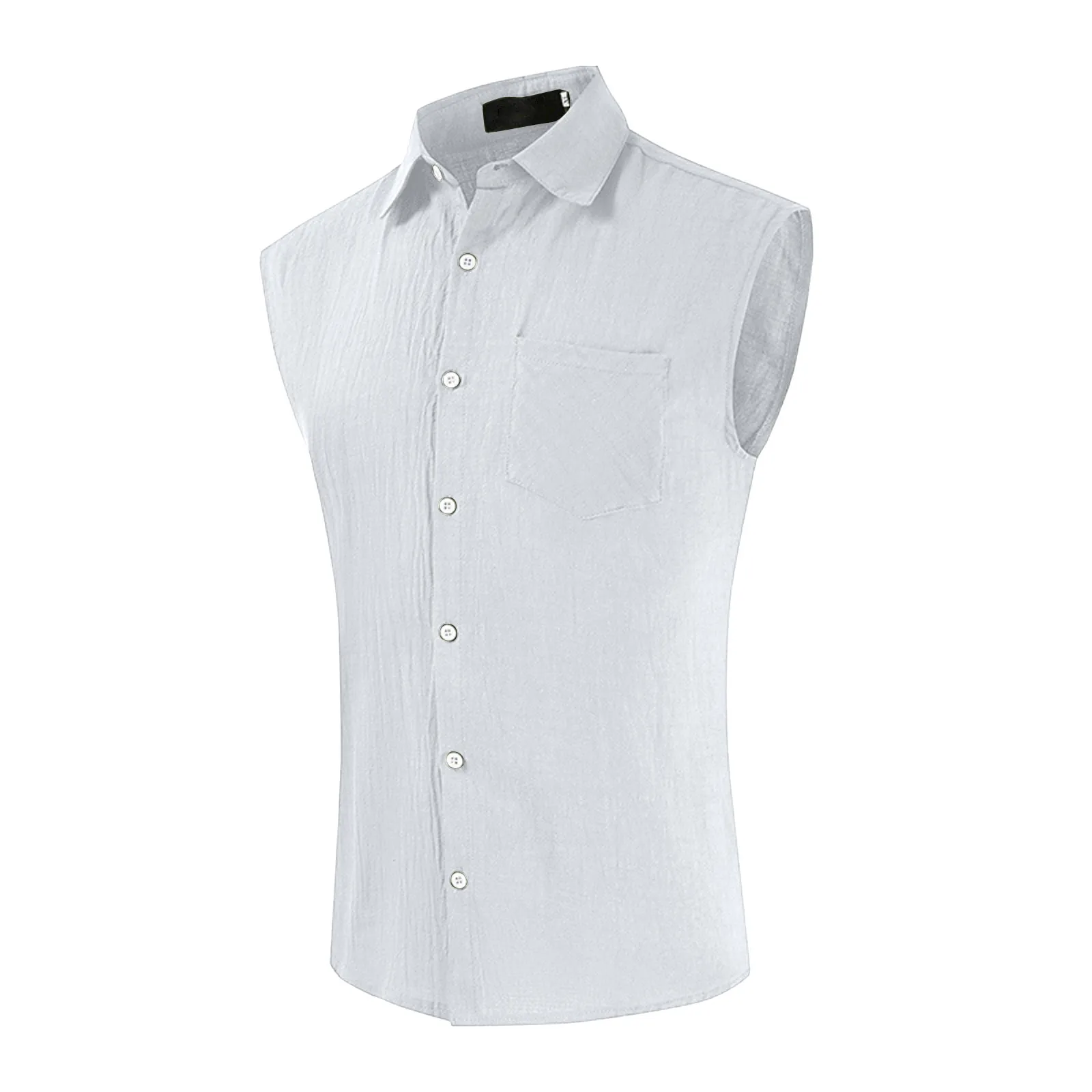 Camisas sem mangas masculinas com bolsos no peito, linho de algodão, camisas com lapela, confortável diariamente, regatas com tudo, moda casual, verão