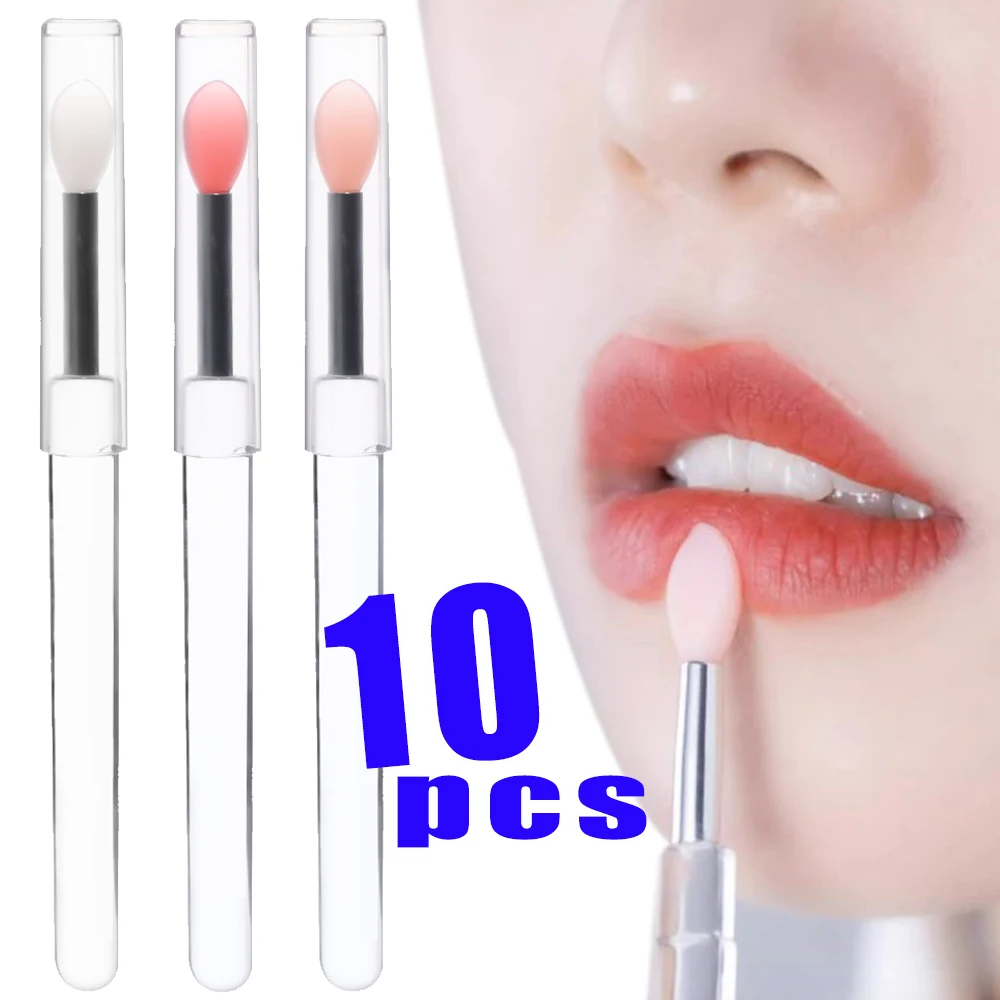 Brocha de silicona de cristal para labios, pincel de maquillaje con cubierta, suave, profesional, bálsamo, portátil, mango transparente, 1-10 piezas