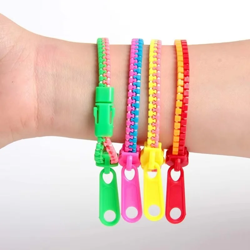 

10Pcs Candy Two-color Zipper Chain Bracelet Creative Plastic Toys For Children Kids Toys Anti-stress Toys Fashion Decorations