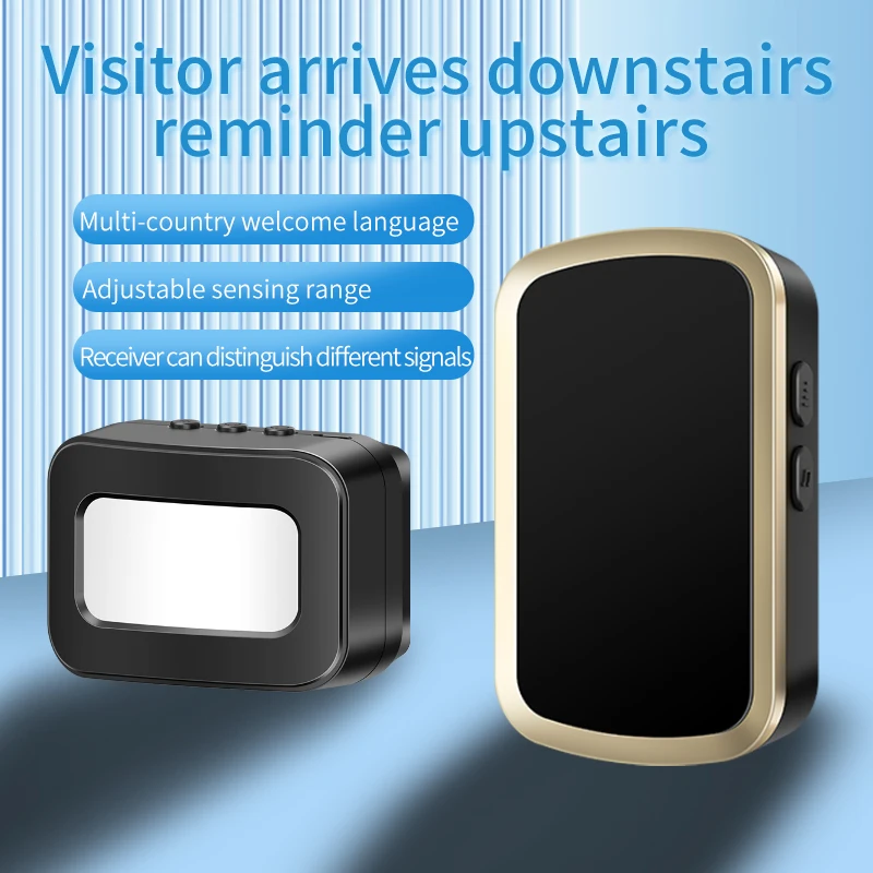 CACAZI IR Wireless Motion Sensor Door Chime Driveway Intelligent Waterproof Smart Alarm for Alert Bell 45 Ringtones UK/AU/US/EU