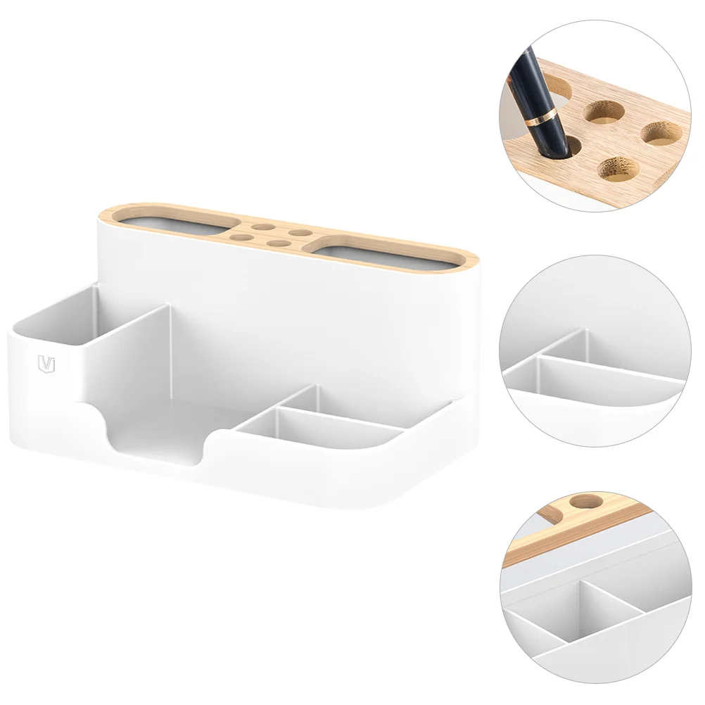 

Multifunctional Pen Holder Desktop Organizer Multi-functional Compartment Office Make up Abs Resin Wood