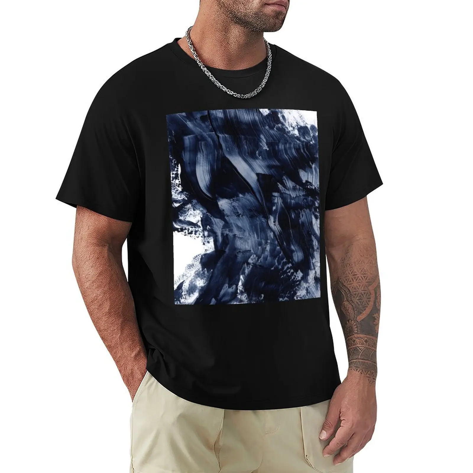 Dark Blue Gray Acrylic Abstract Painting T-Shirt Minimal Art Print T-Shirt