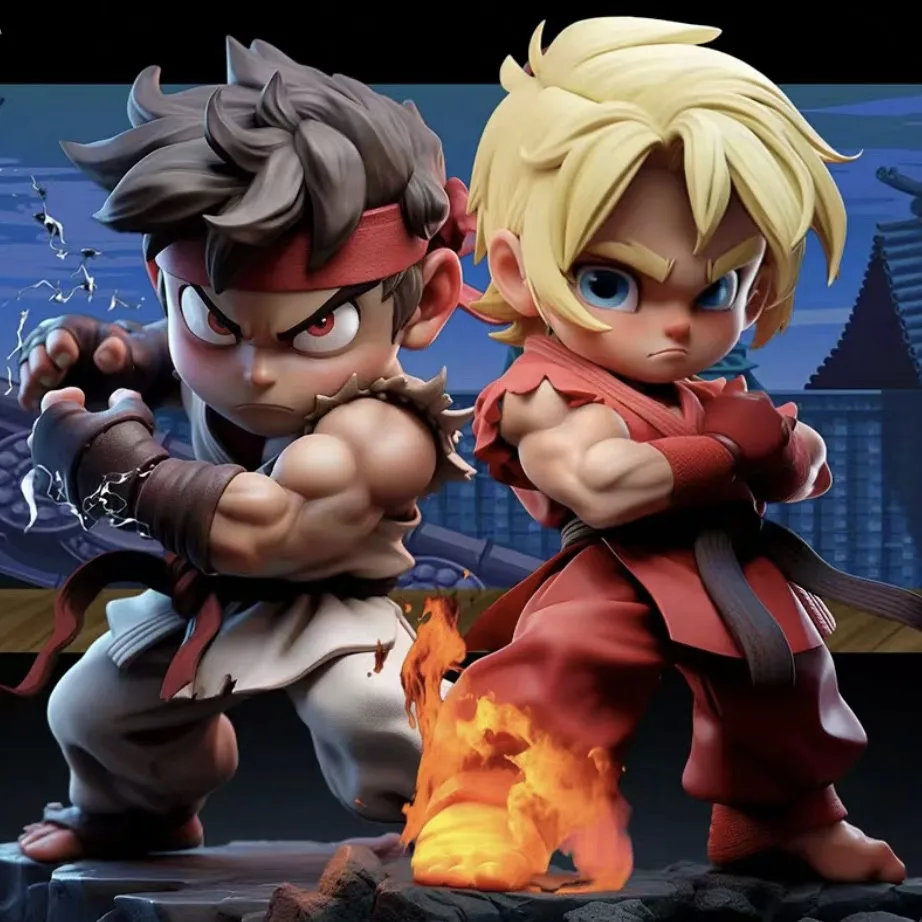 Ryu Ken 2D Anime Merch Chibi Figurine Collectible Trendy Art Display