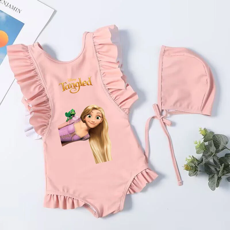 Tangled Rapunzel Princess Cartoon Toddler Baby Swimsuit One Piece Children Swimwear Kids Girl Bathing Suit Swim Shirts