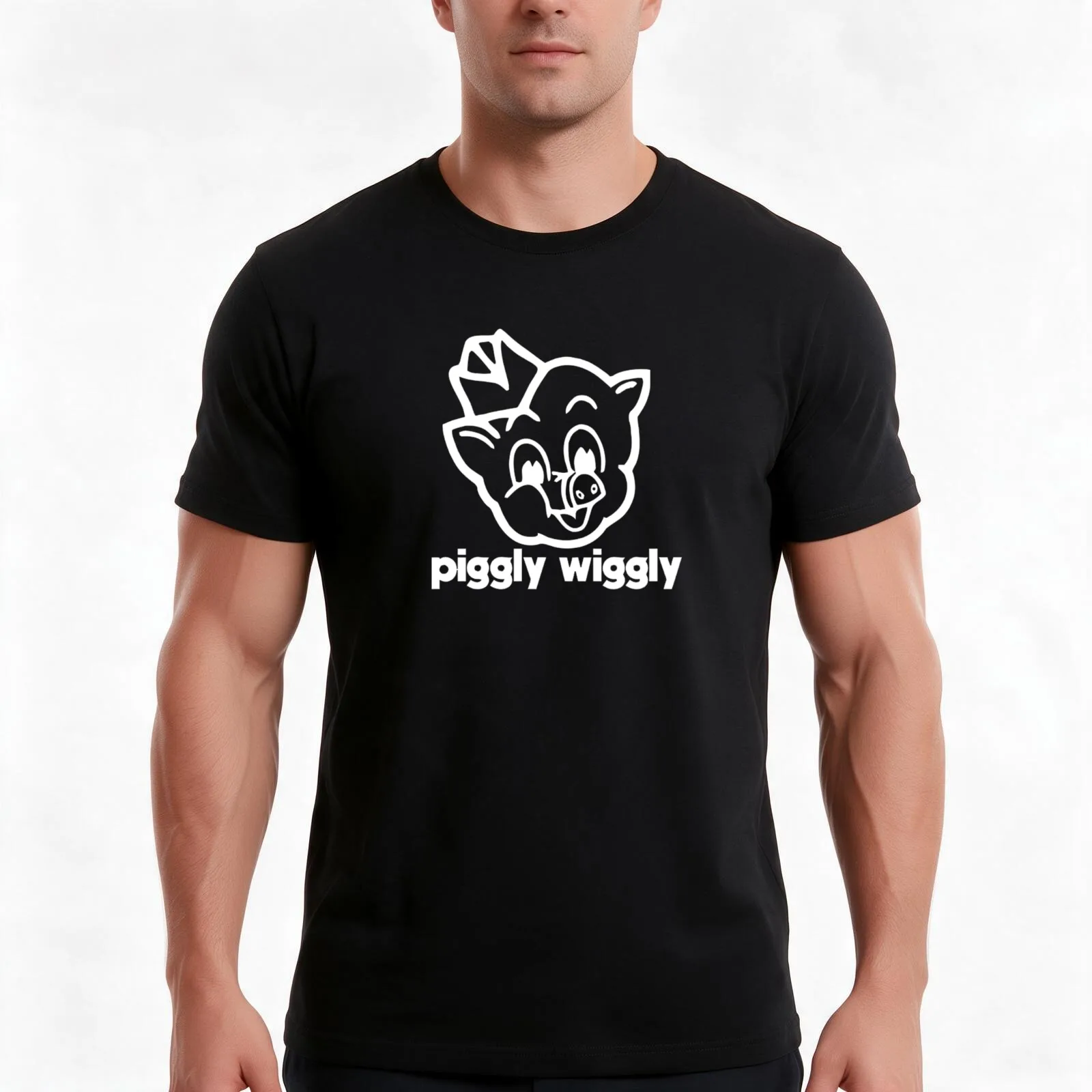 Piggly Wiggly T-Shirt, Summer Casual Cotton Tee, Oversized Streetwear Tops, Vintage Graphic Print, Loose Fit Short Sleeve