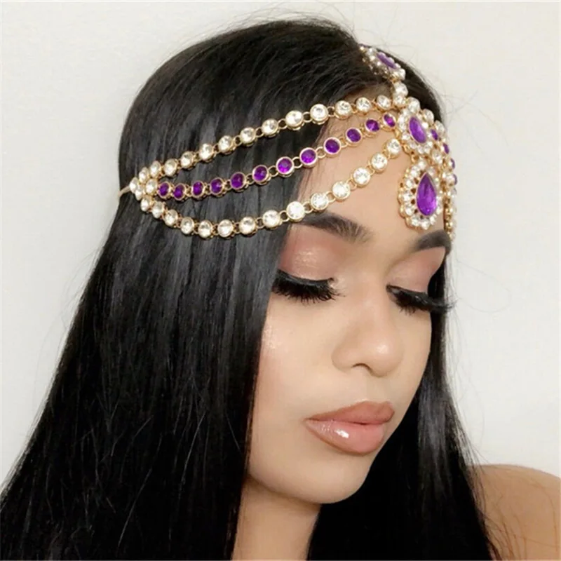 BOHO Rhinestone Forehead Headband Hair Accessories for Women Hair Clip Hair Ornament Tiara Frontlet Indian Bohemia Hair Jewelry