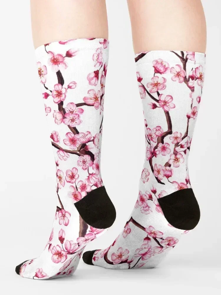 Watercolor cherry blossom, sakura seamless pattern Socks luxe summer christmas stocking cycling Socks Ladies Men's