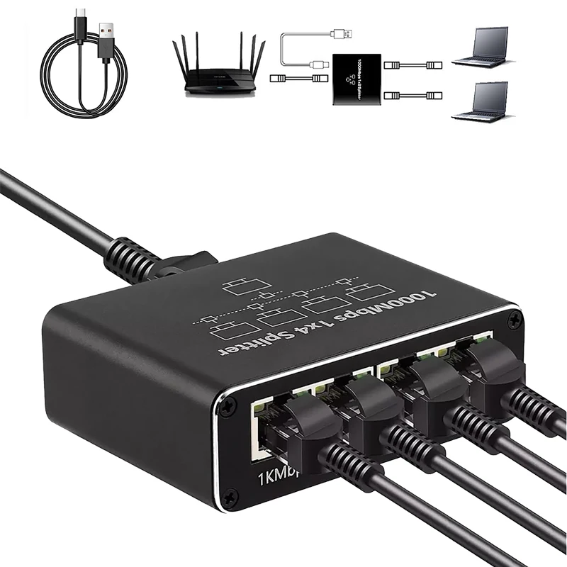 Gigabit Unmanaged Ethernet Switch Network Hub Ethernet Splitter Fanless Metal Design Shielded Ports Traffic Optimization