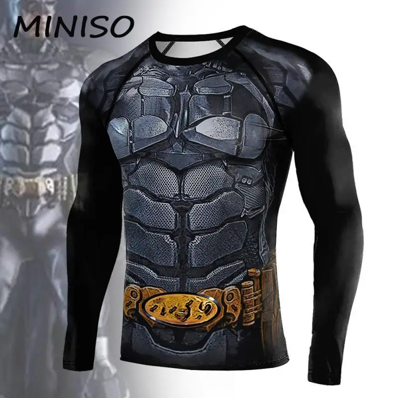 

MINSO Halloween Cosplay Men T-Shirts Superhero Printed Costumes Quick Dry Compression Tops Long Sleeve Male Novelty Clothing