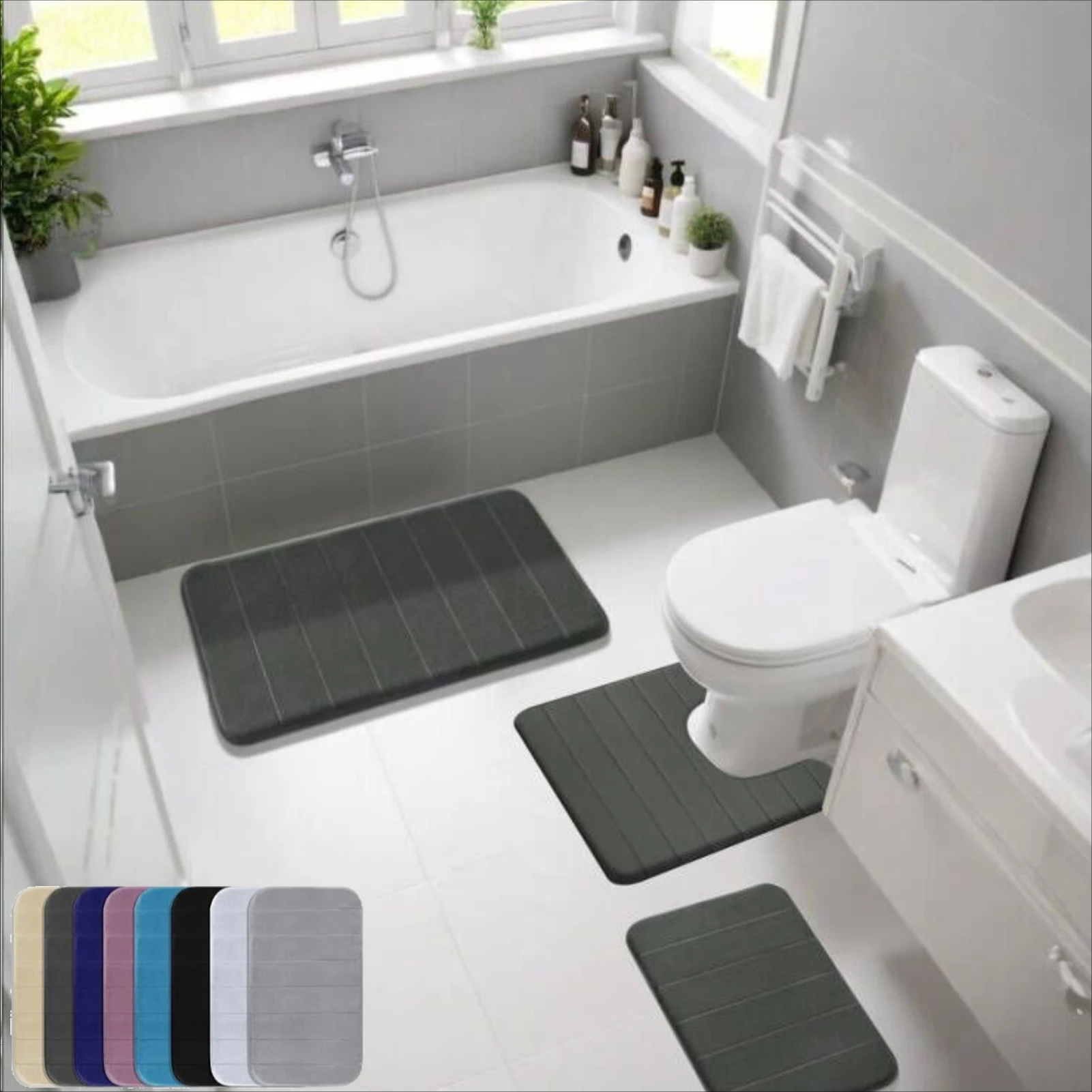 Memory Foam Bath Mat Super Soft Absorbent Rug Non Slip Quick Dry Washable Floor Carpet for Tub Shower Home Decor Accessories