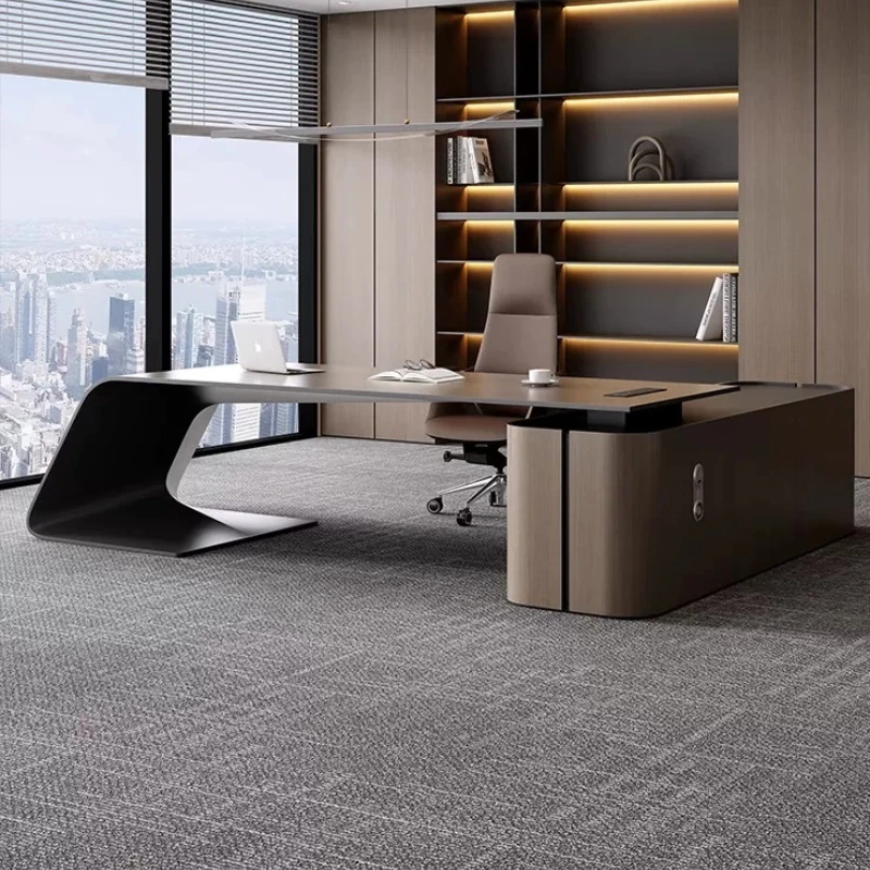 Modern Luxury Executive Desk Irregular Shape Boss Table, Large Office CEO Desk Home Office Single Workstation Office Furniture