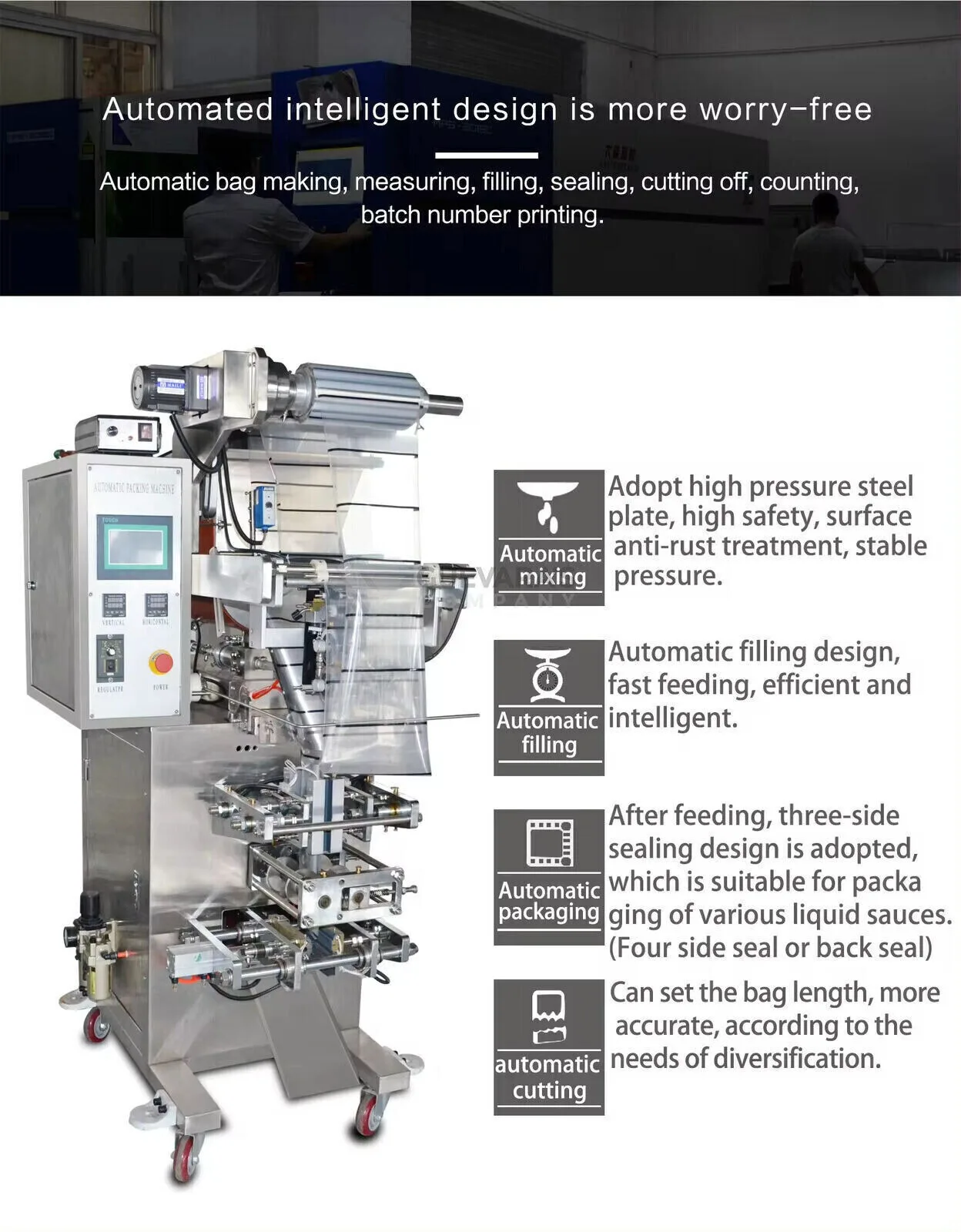 Maszyna do pakowania past w saszetkach 5-100 ml, maszyna do napełniania/wypluwania sosów, klejąca