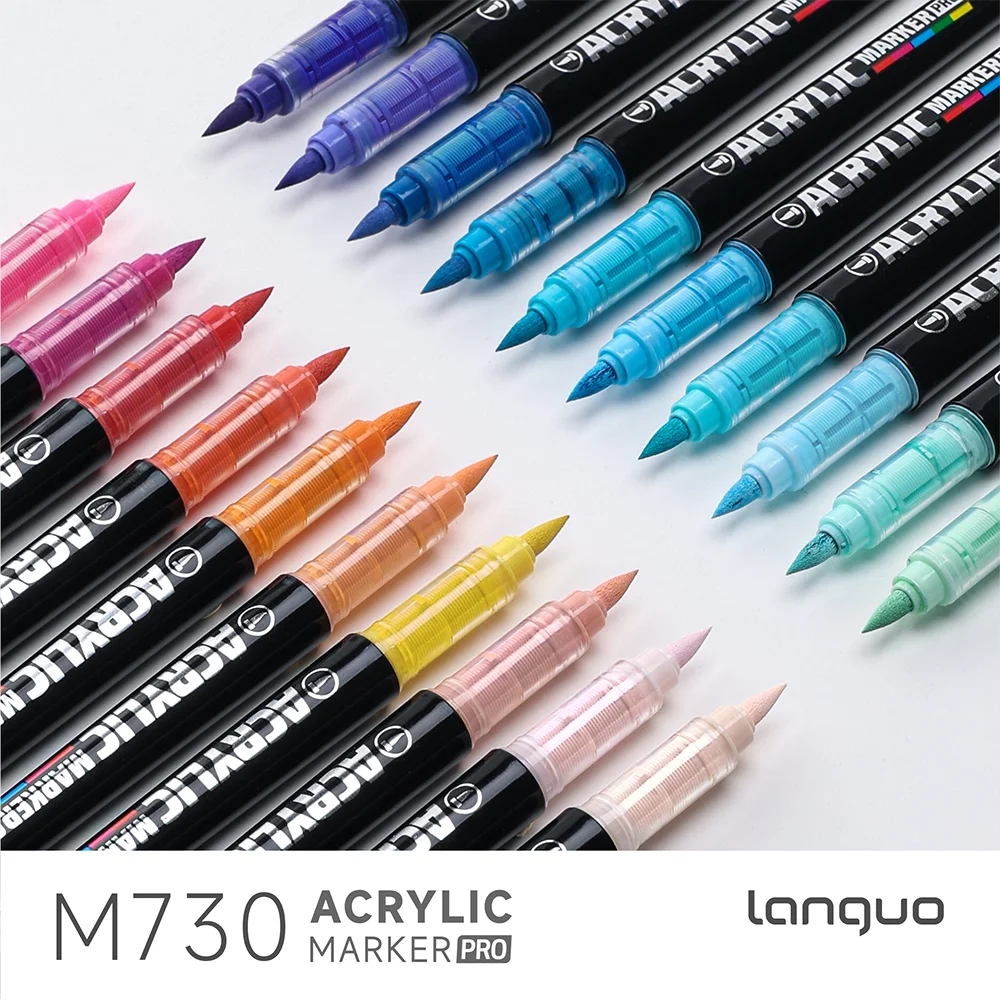 Languo 48 Colors Acrylic Brush Markers Set,  Automatic Ink Control System Art Markers Set - Art Set for DIY Drawing & Crafts