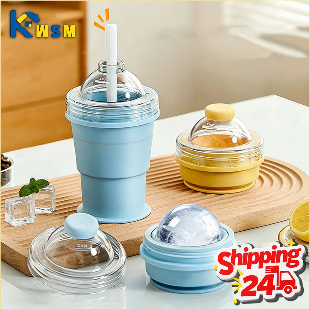 Copo Dobrável de Silicone para Fazer Bolas de Gelo, Molde de Gelo para Whisky e Coquetéis, Esfera Grande, Fácil de Desenformar, Reutilizável, Caneca de Viagem para Congelador