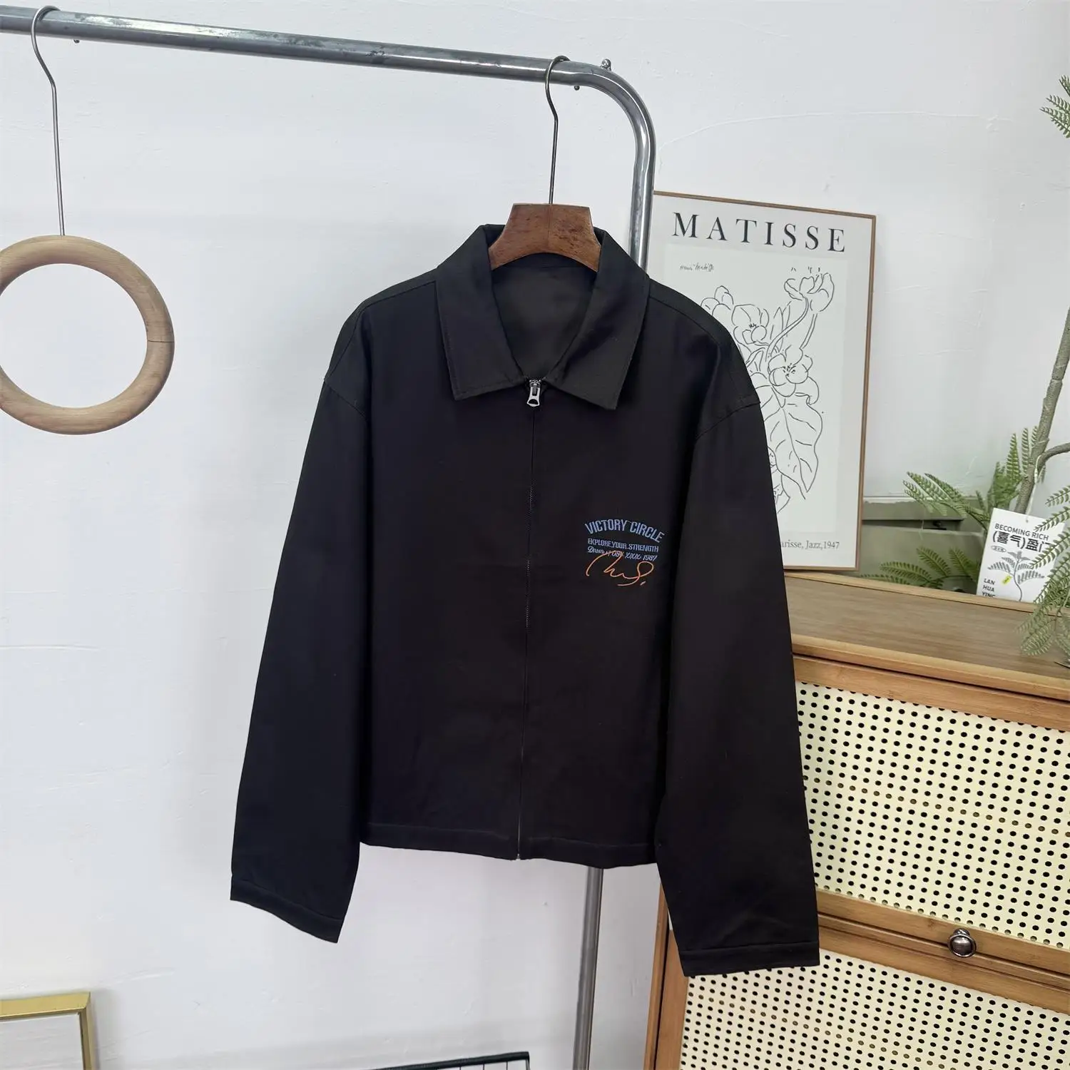 

WMXZ Spring New Style Men's Slim Fit Jacket 4302308 with Stand Collar Patchwork Embroidery Long Sleeve Zipper Closure