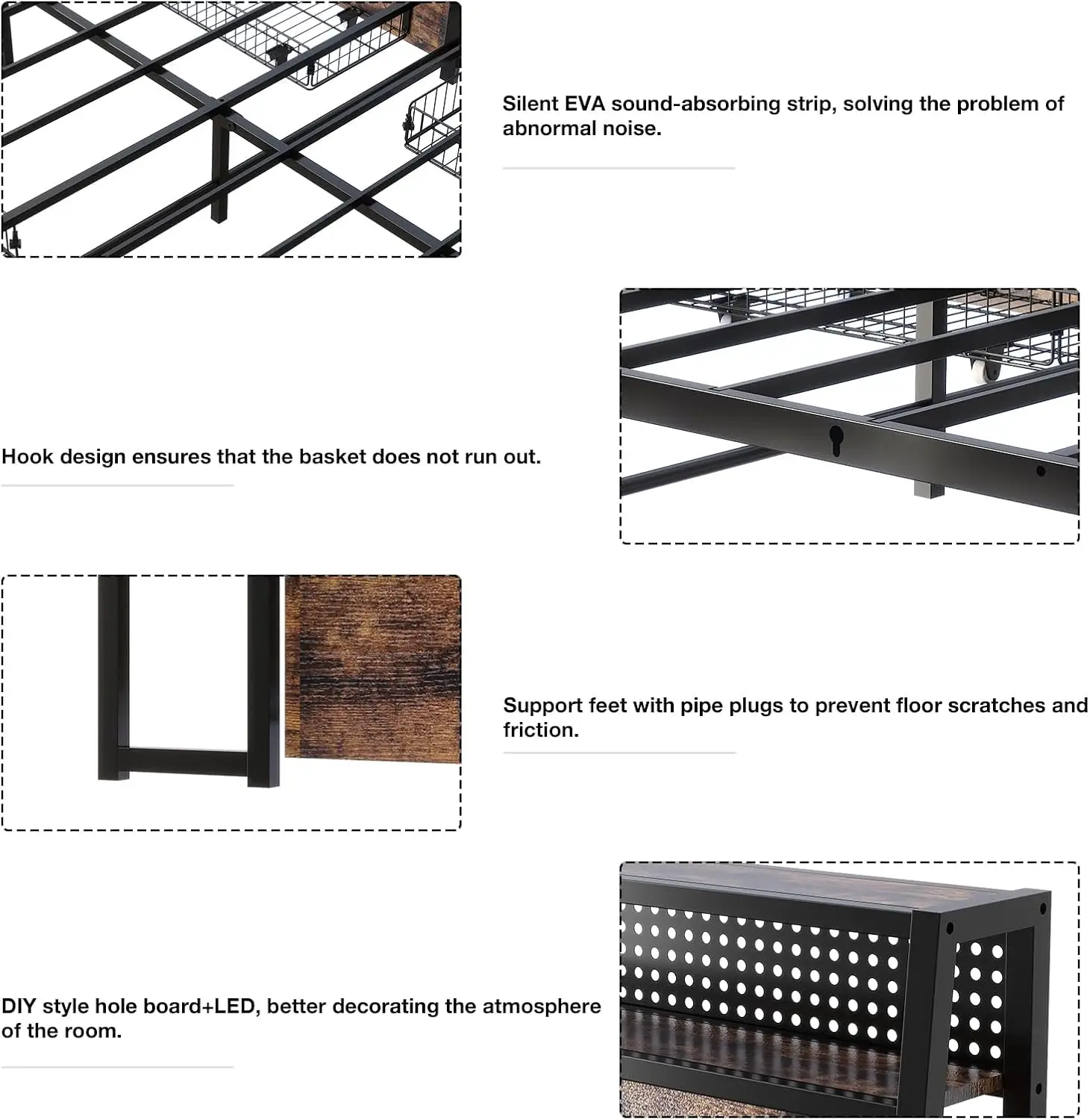 Queen Bed Frame with 4 Drawers, Metal Platform Bed Frame with Charging Station & LED Lights, Sturdy, Noise Free