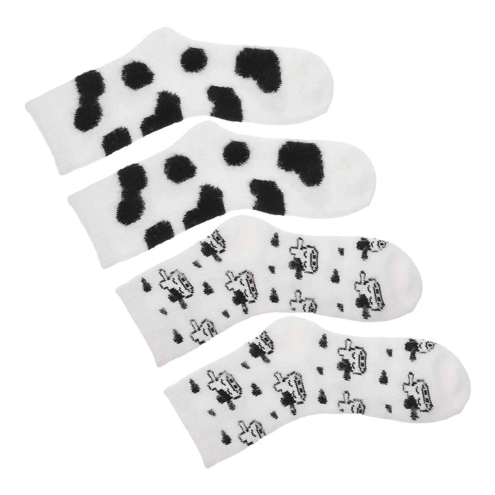 2 paires de chaussettes en forme de vache, accessoires chauds, Tube en fourrure, mignonnes et pelucheuses pour femmes, en peluche épaisse, pour l'hiver