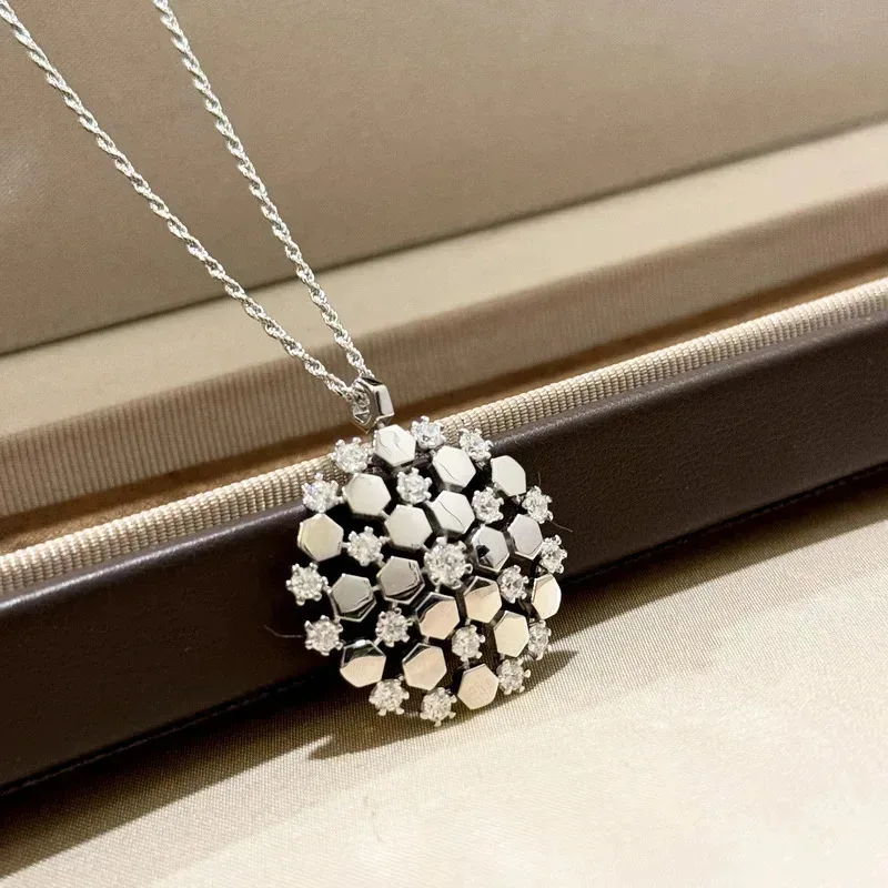 

ROBOTD New Delicate 925 Silver Rose Gold Diamond Pendant Geometric Necklace Women Top Quality Jewelry Trend Premium Dating Gif