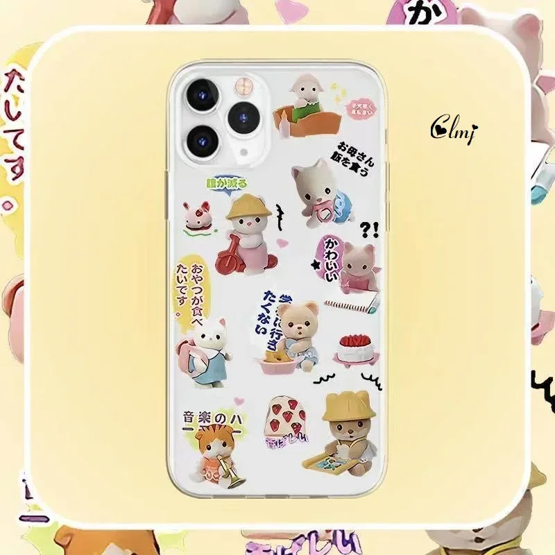 Miniso X Sylvanian Families Milo Phone Case For iPhone 16 15 14 11 12 13 Pro Max Plus Mini X XS XR Clear Mobile Case