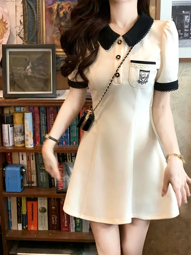 

Preppy Style Embroidery Mini Dress Elegant Party Causal Sexy Polo Collar Bodycon Dresses Women Clothing Fashion Y2k Summer 2023