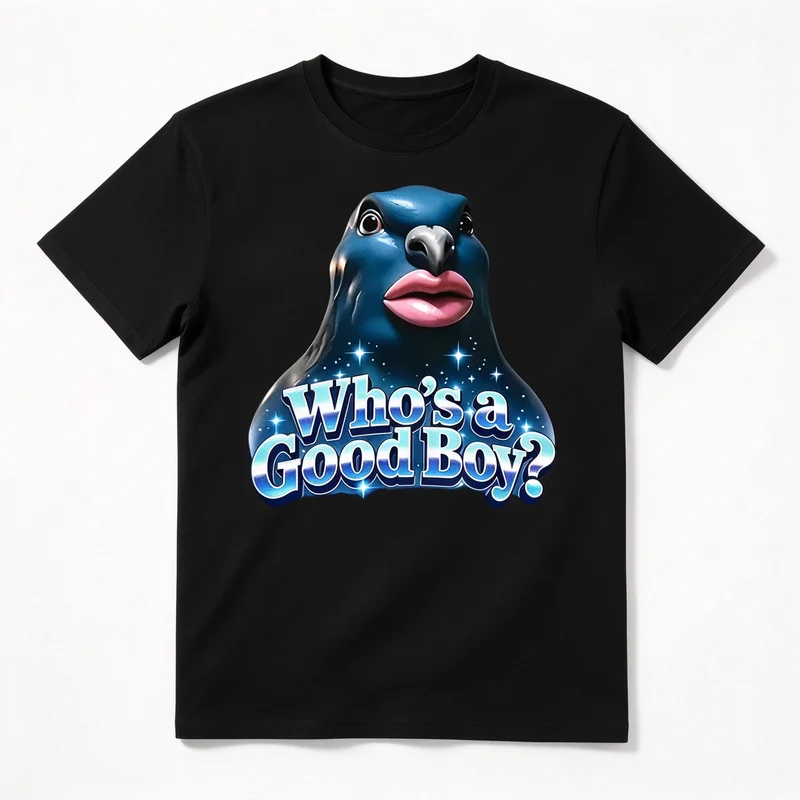 Blue Bird with Pink Lips Graphic T Shirt Women Men Funny Whos A Good Boy Print Short Sleeve Cotton Tee Casual Unisex Y2k Top