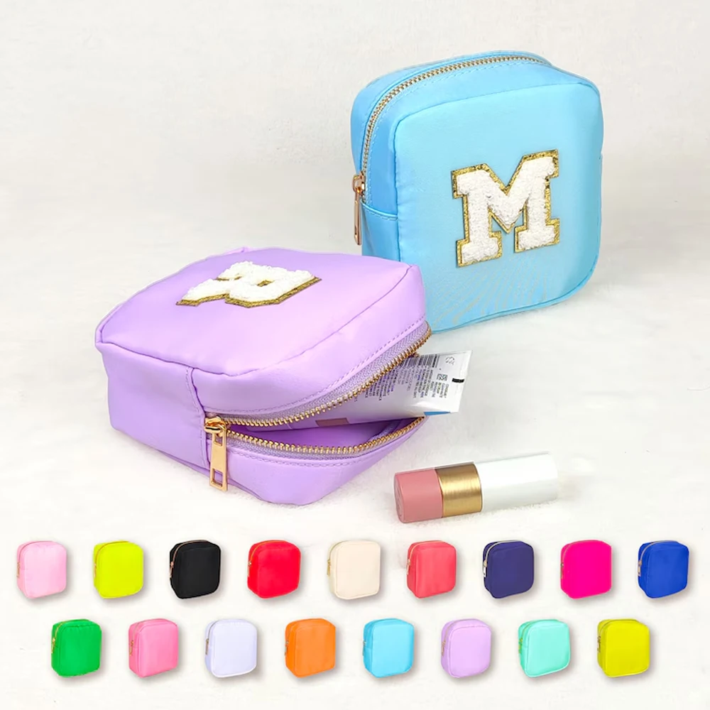 XL-Size Purple Cosmetic Bag Personalized Makeup Nylon Bag Custom Pouch Chenille Patch Large Travel Case Toiletry Bag Bride Gift