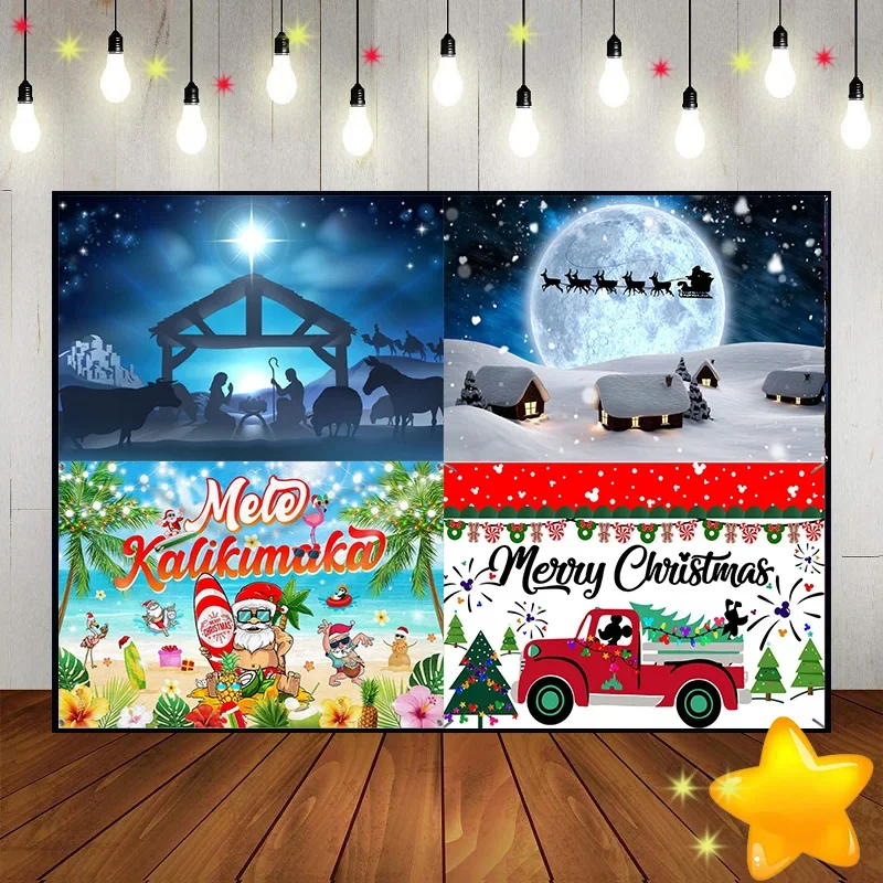 

Merry Christmas Fairy Tales Background Photography Backdrops Dreamy Pure Custom Birthday Backdrop Sleigh Baby Shower Lights Snow