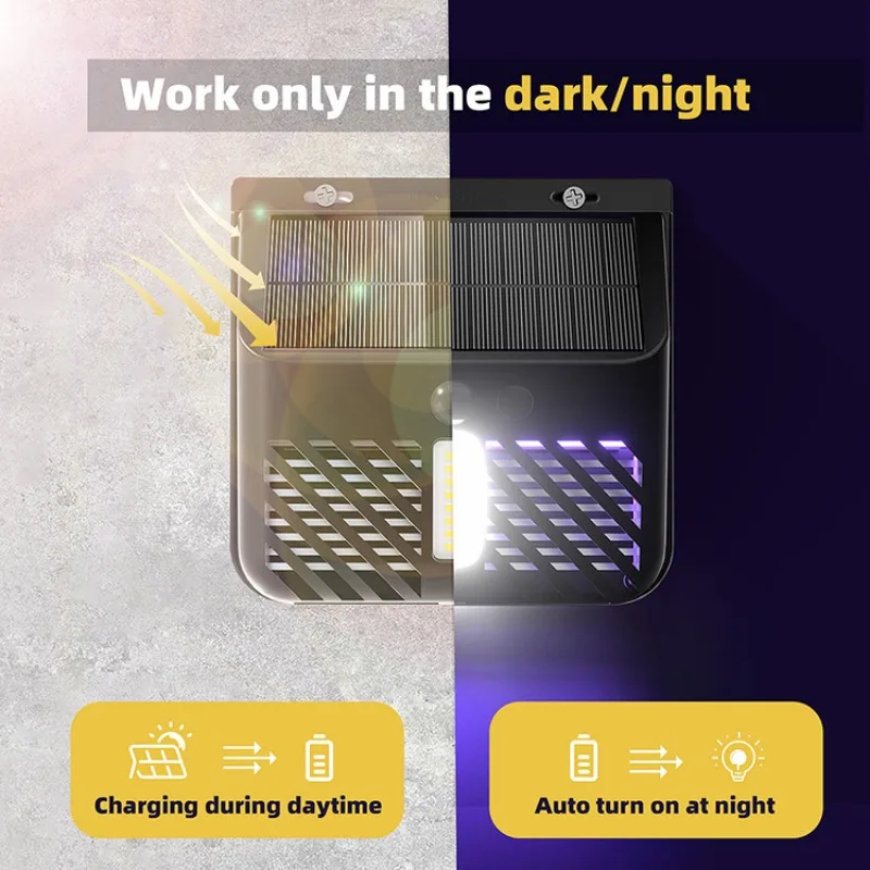 2IN1 Solar Floodlight with Bulit-in Bug Zapper Outdoor Waterproof Motion Activated LED Floodlight Zapps Flying Insects Mosquito