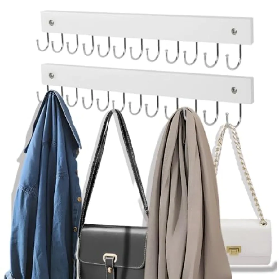 2-Pack Purse Organizer Wall-Mounted Rack and Belt Hanger, Wooden, 24 Hooks 14.6
