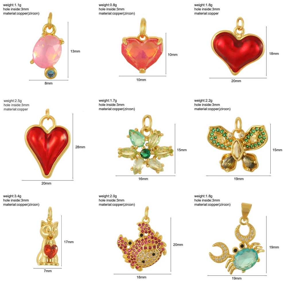 Y2K Crab And Hearts Charms For Jewelry Making Supplies Zircon Gold Color Dijes Diy Keychain Earring Necklace Bracelet Accessorie