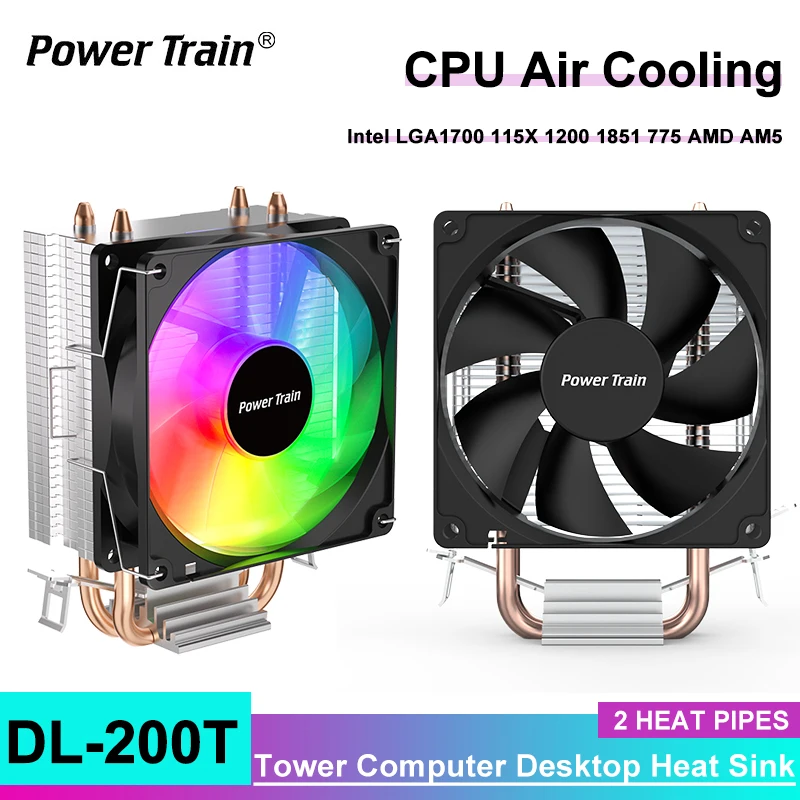 Power Train DL-200T PRO V2 Heat Sink CPU Fan Dual Heat pipe CPU Cooler Tower Air-cooled Intel LGA1700 115X 1200 1851 775 AMD AM5