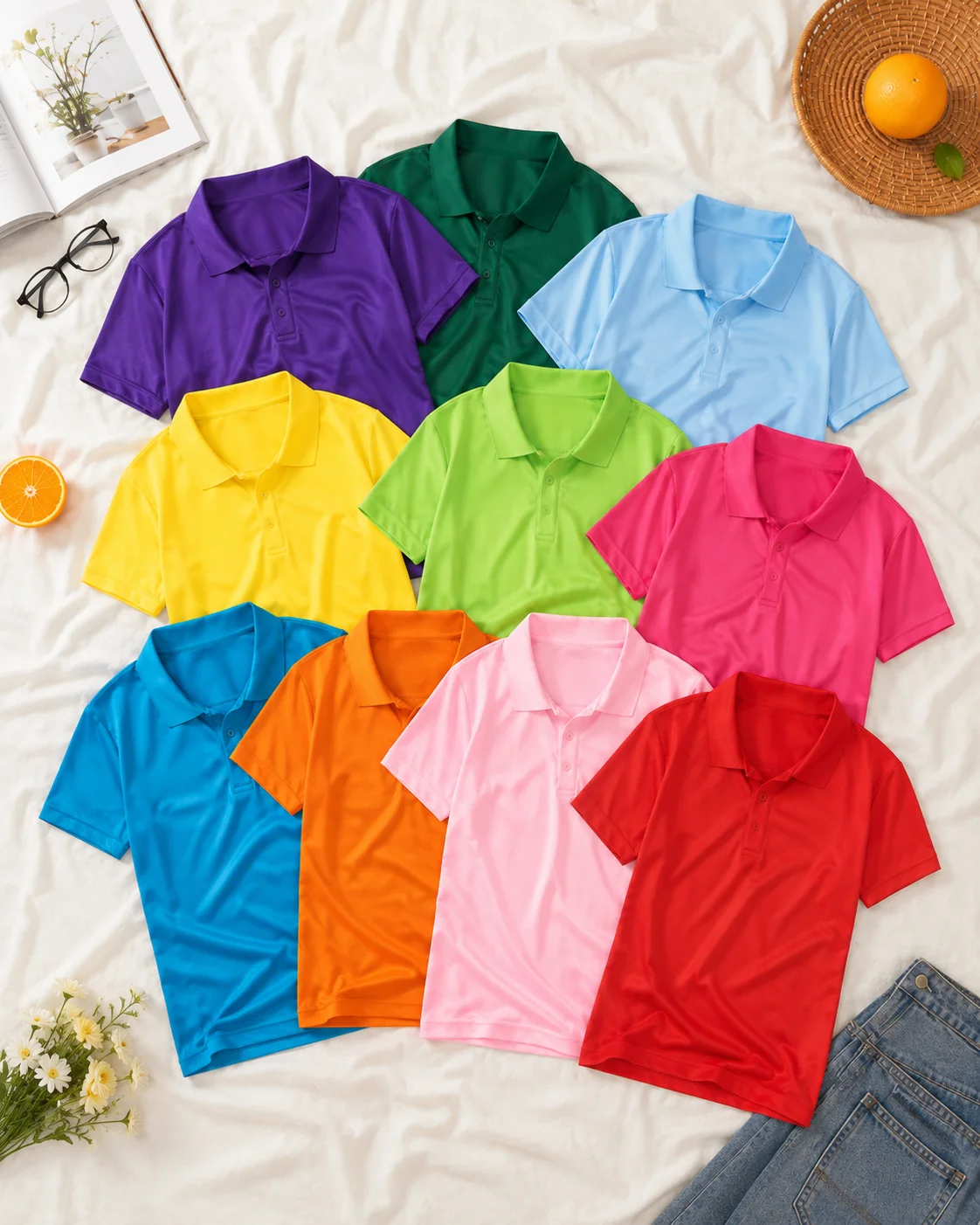 Summer Unisex Breathable Polo Shirt Solid Color Casual Short Sleeve Lapel Top Lightweight Daily Commuter Fashion Pullover Tee