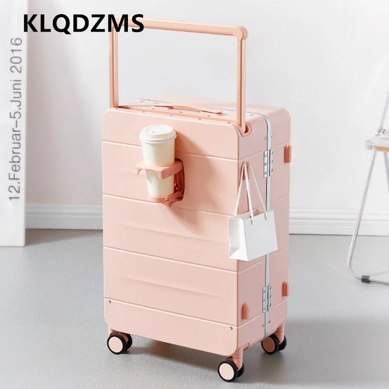 

KLQDZMS 20"24"26 Inch High Quality Luggage ABS+PC Boarding Box Aluminum Frame Trolley Case Multi-function Password Box Suitcase