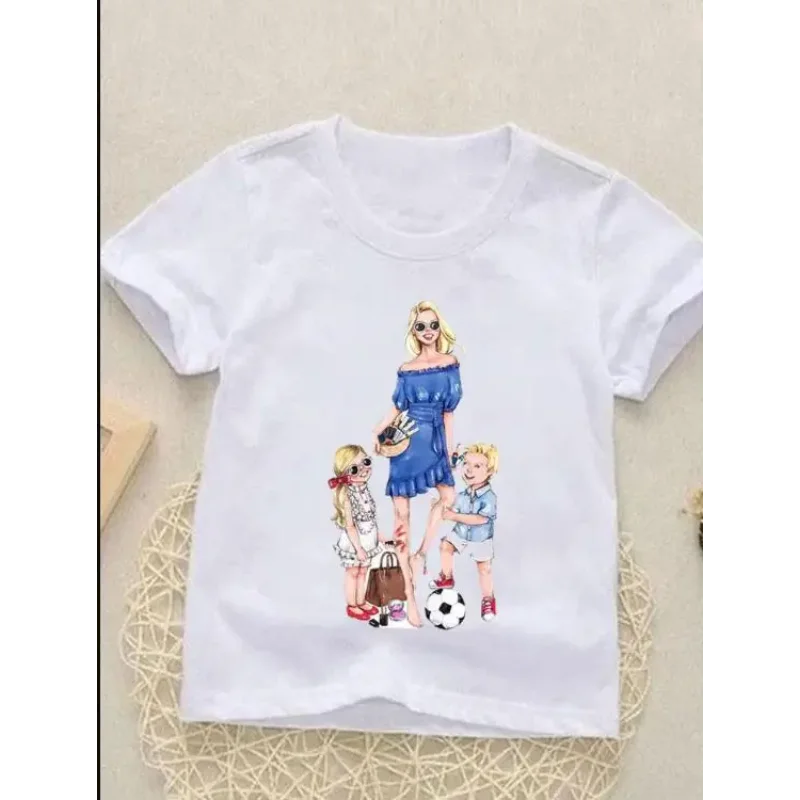 Desenhos animados impressos Tees para crianças, Tops de manga curta para meninas e meninos, T-Shirts O-Neck, Kids Outfits, Mom Trend, roupas de verão